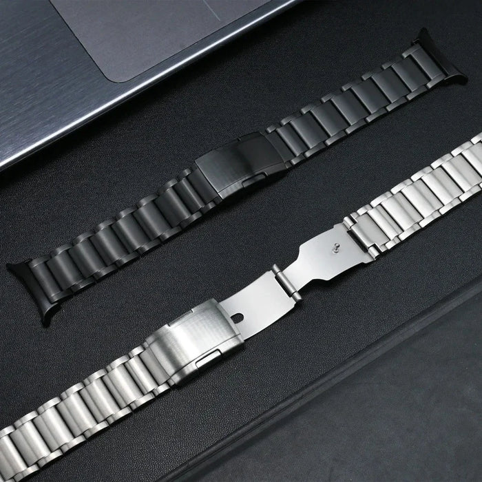 For Samsung Galaxy Fit3 Watch Band 3-Bead Turtle Back Buckle Titanium Alloy Strap - Black - 3