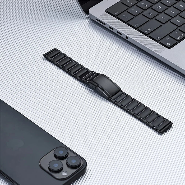For Samsung Galaxy Fit3 Watch Band 3-Bead Turtle Back Buckle Titanium Alloy Strap - Black - 6
