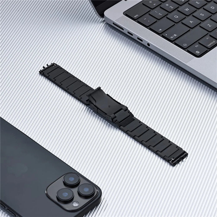 For Samsung Galaxy Fit3 Watch Band 3-Bead Turtle Back Buckle Titanium Alloy Strap - Black - 7