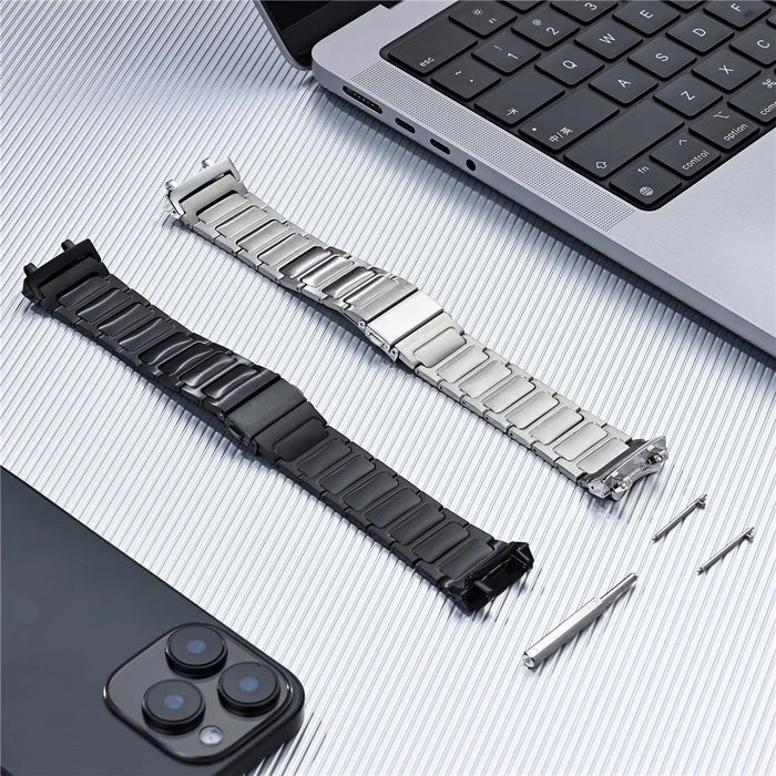For Huami Amazfit T-Rex 2 Replacement Strap H-Link Stainless Steel Watch Band - Black - 4