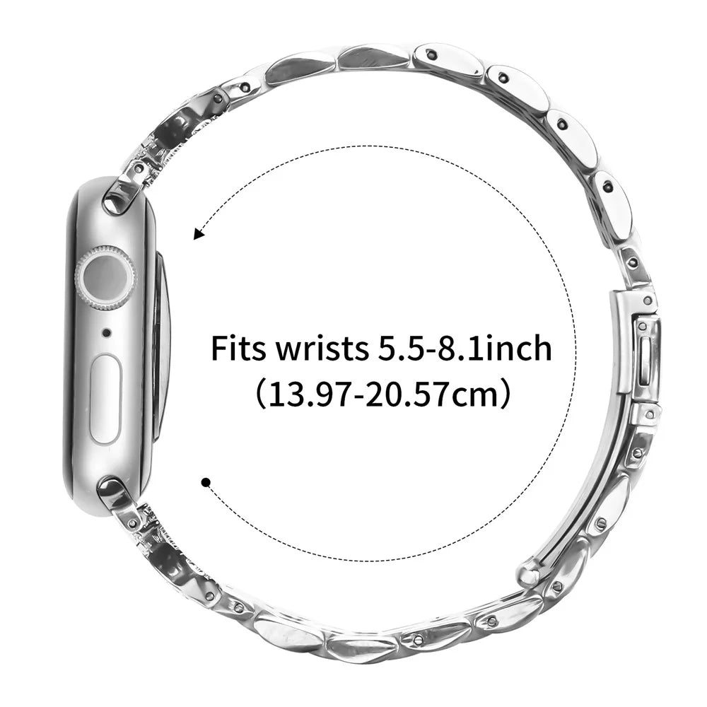 Watch Band for Apple Watch Ultra 3 2 1 49mm / Series 11 10 46mm / 9 8 7 45mm / SE3 SE2 SE 6 5 4 44mm / 3 2 1 42mm Stainless Steel Strap with Rhinestone Ox Horn Style Connector - Silver - 7