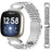 For Fitbit Versa 3 / Sense Watch Band Seven Bead Stainless Steel Strap with Rhinestone Ox Horn Style Connector - Silver - 2