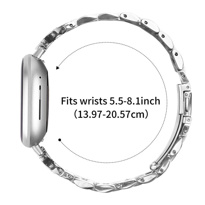 For Fitbit Versa 3 / Sense Watch Band Seven Bead Stainless Steel Strap with Rhinestone Ox Horn Style Connector - Silver - 7