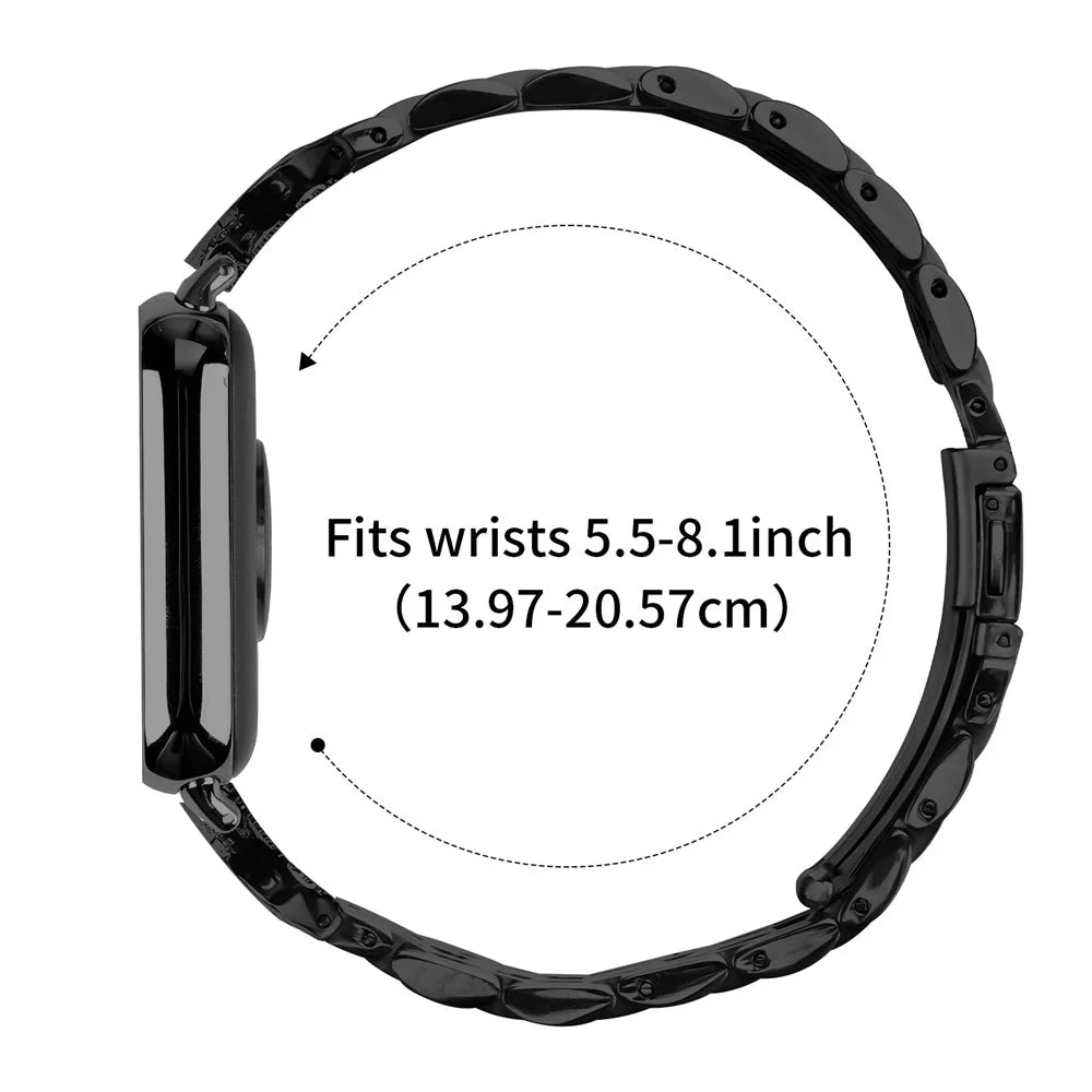 For Xiaomi Smart Band 10 Pro / 9 Pro / 8 Pro / Redmi Watch 6 / 5 / 4 Strap Seven Bead Stainless Steel Watch Band with Rhinestone Ox Horn Style Connector - Black - 7
