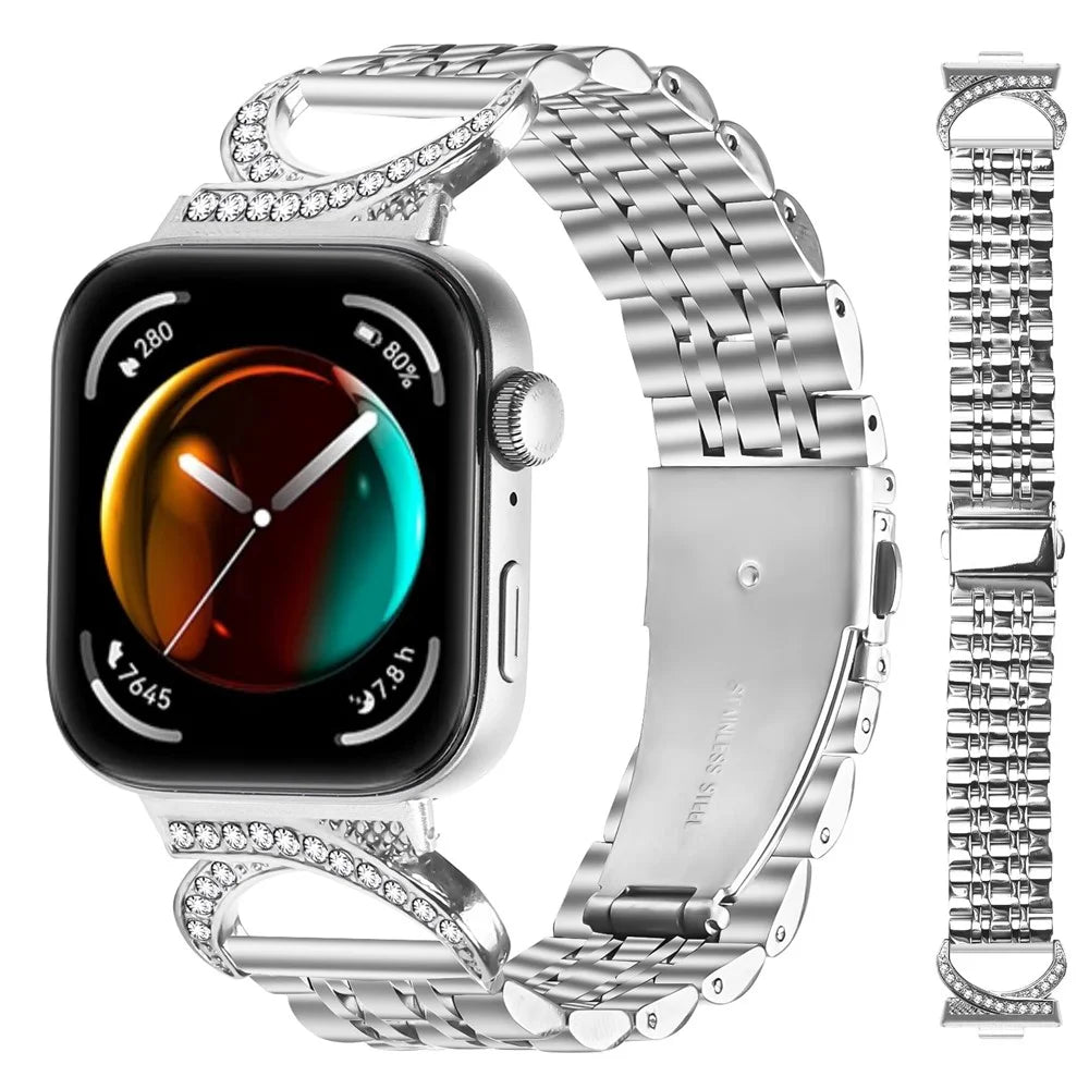 Watch Band for Huawei Watch Fit 4 Pro / Fit 4 / Fit 3 Seven Bead Stainless Steel Strap with Rhinestone Ox Horn Style Connector - Silver - 2