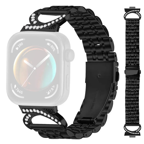 Watch Strap for Huawei Watch Fit 4 Pro / Fit 4 / Fit 3 Seven Bead Stainless Steel Band with Rhinestone Ox Horn Style Connector - Black - 1