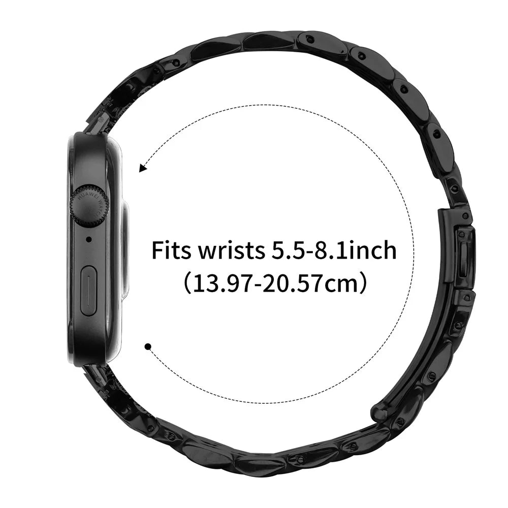 Watch Strap for Huawei Watch Fit 4 Pro / Fit 4 / Fit 3 Seven Bead Stainless Steel Band with Rhinestone Ox Horn Style Connector - Black - 7