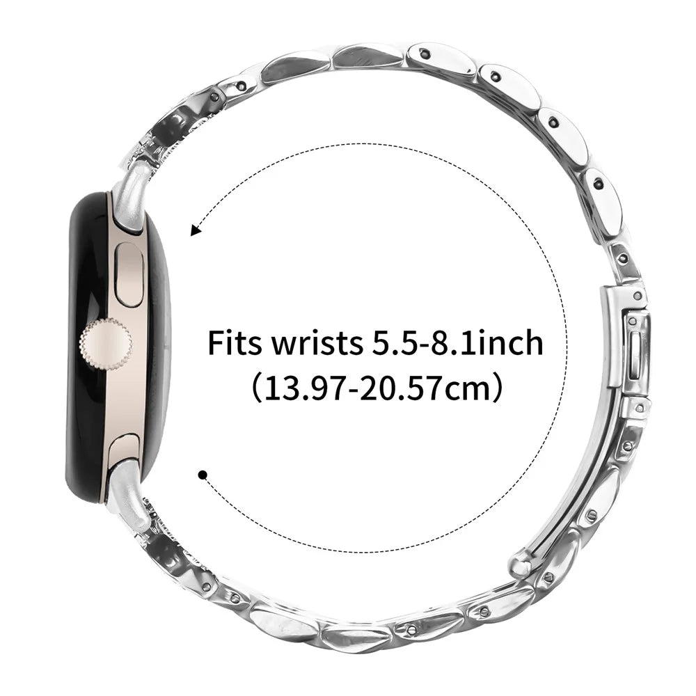 Watch Band for Google Pixel Watch 4 41mm / Watch 3 41mm / Watch 2 / Watch Seven Bead Stainless Steel Strap with Rhinestone Ox Horn Style Connector - Silver - 7