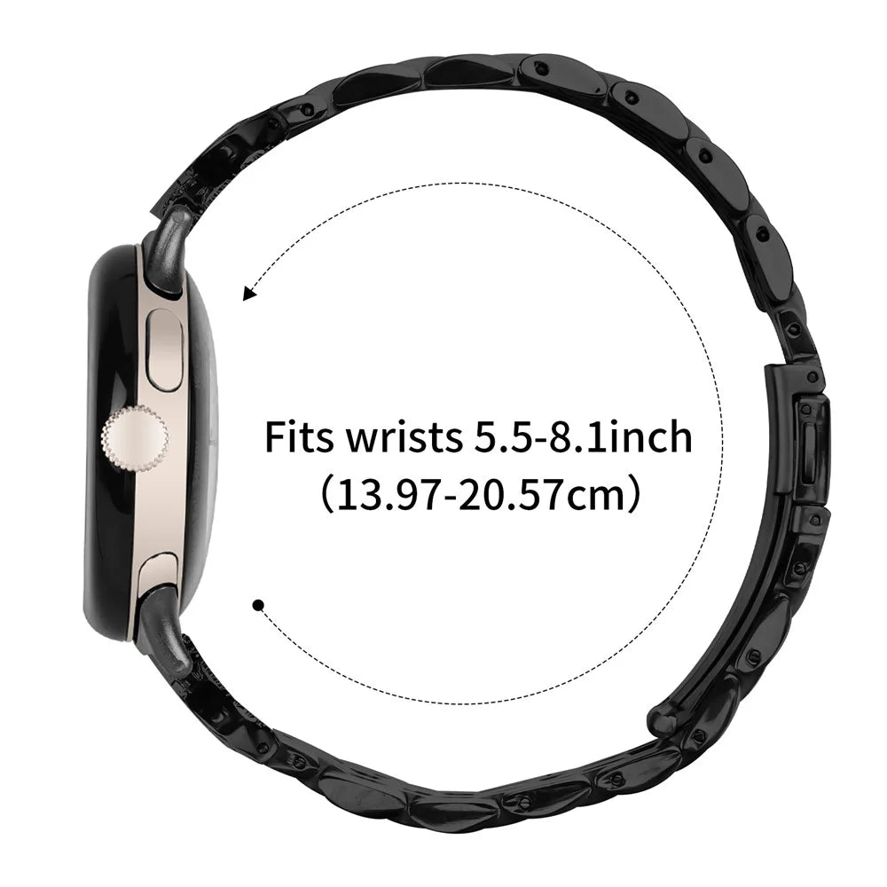 Watch Strap for Google Pixel Watch 4 41mm / Watch 3 41mm / Watch 2 / Watch Seven Bead Stainless Steel Band with Rhinestone Ox Horn Style Connector - Black - 7