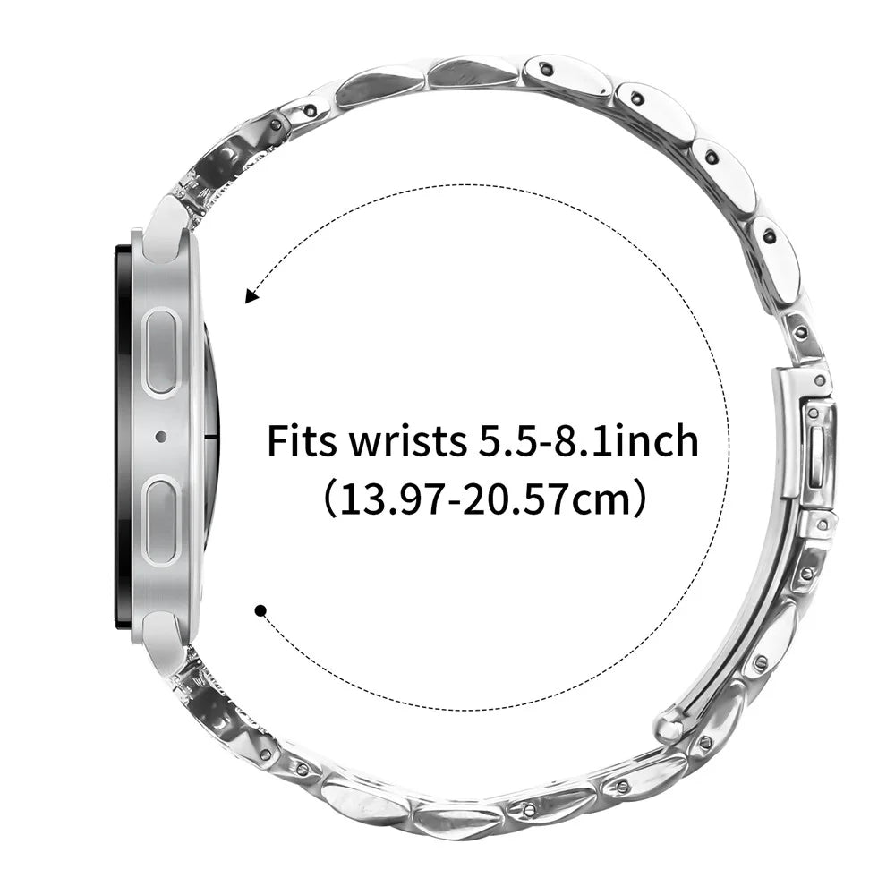 Watch Band for Samsung Galaxy Watch8 Classic 46mm / Watch8 44mm / 40mm Seven Bead Stainless Steel Strap with Rhinestone Ox Horn Style Connector - Silver - 7