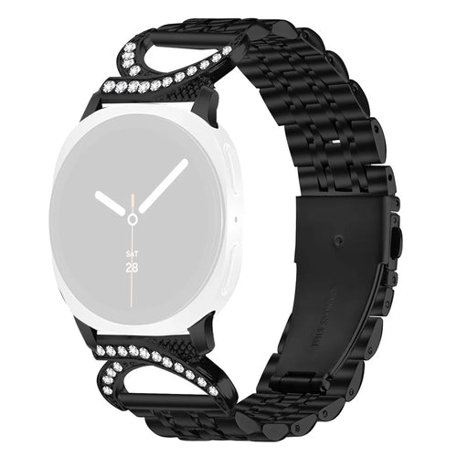 Watch Strap for Samsung Galaxy Watch8 Classic 46mm / Watch8 44mm / 40mm Seven Bead Stainless Steel Band with Rhinestone Ox Horn Style Connector - Black - 1
