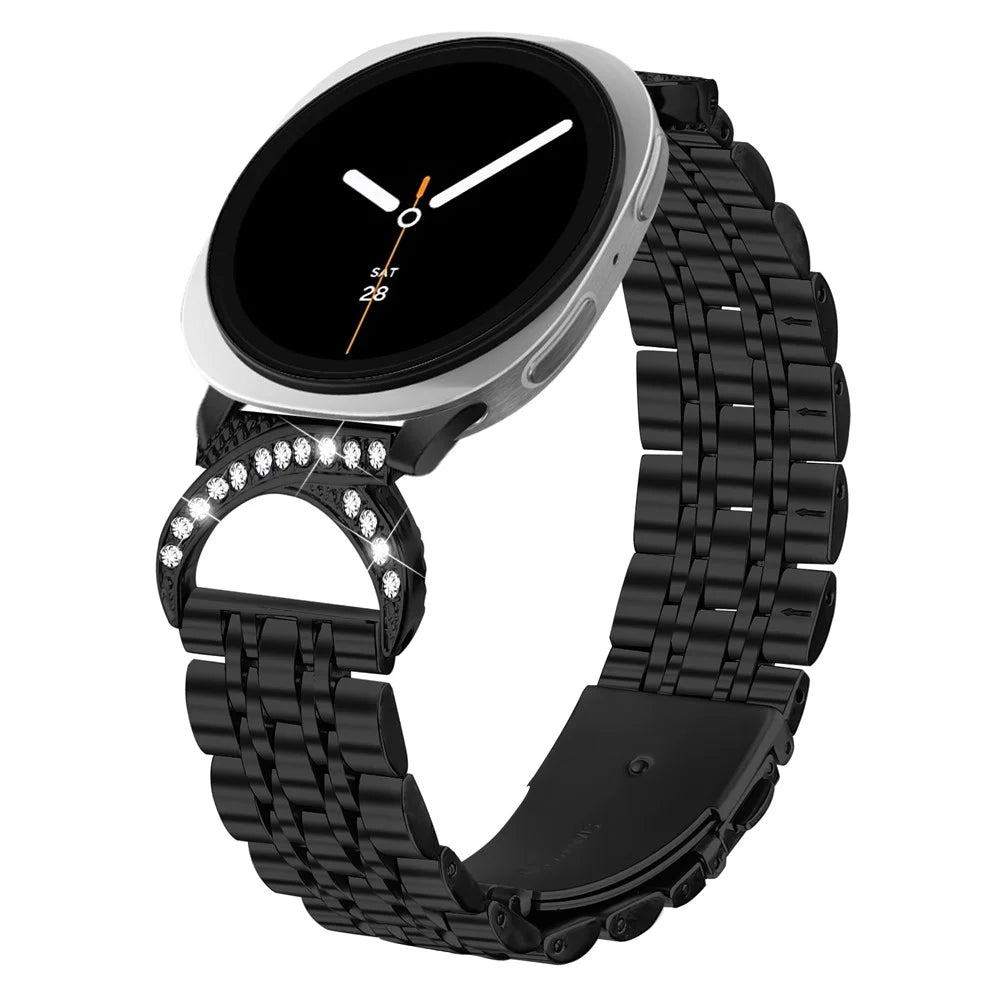 Watch Strap for Samsung Galaxy Watch8 Classic 46mm / Watch8 44mm / 40mm Seven Bead Stainless Steel Band with Rhinestone Ox Horn Style Connector - Black - 3