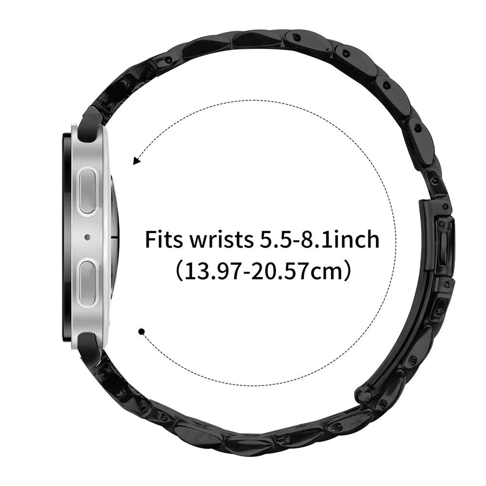 Watch Strap for Samsung Galaxy Watch8 Classic 46mm / Watch8 44mm / 40mm Seven Bead Stainless Steel Band with Rhinestone Ox Horn Style Connector - Black - 7