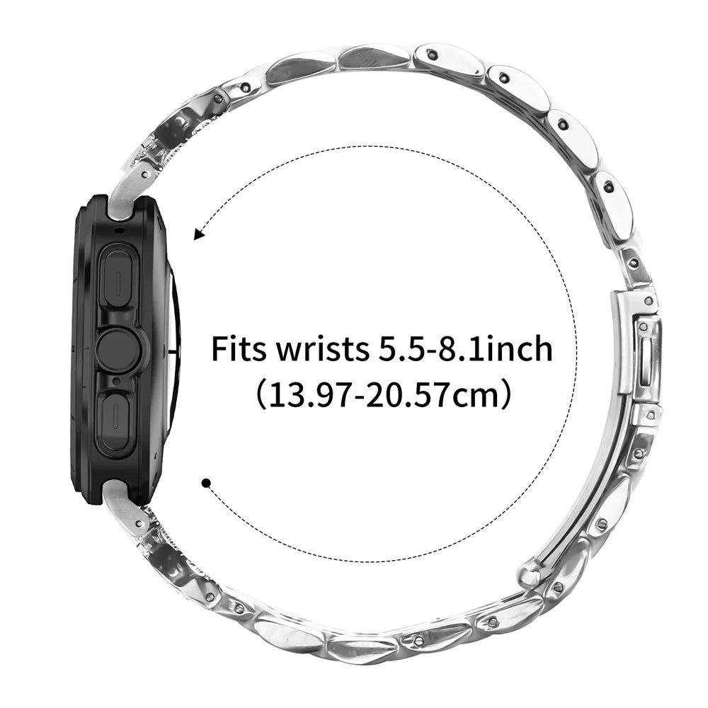 For Samsung Galaxy Watch Ultra2 47mm / Watch Ultra (2025) 47mm / Watch Ultra 47mm Watch Band Seven Bead Stainless Steel Strap with Rhinestone Ox Horn Style Connector - Silver - 7