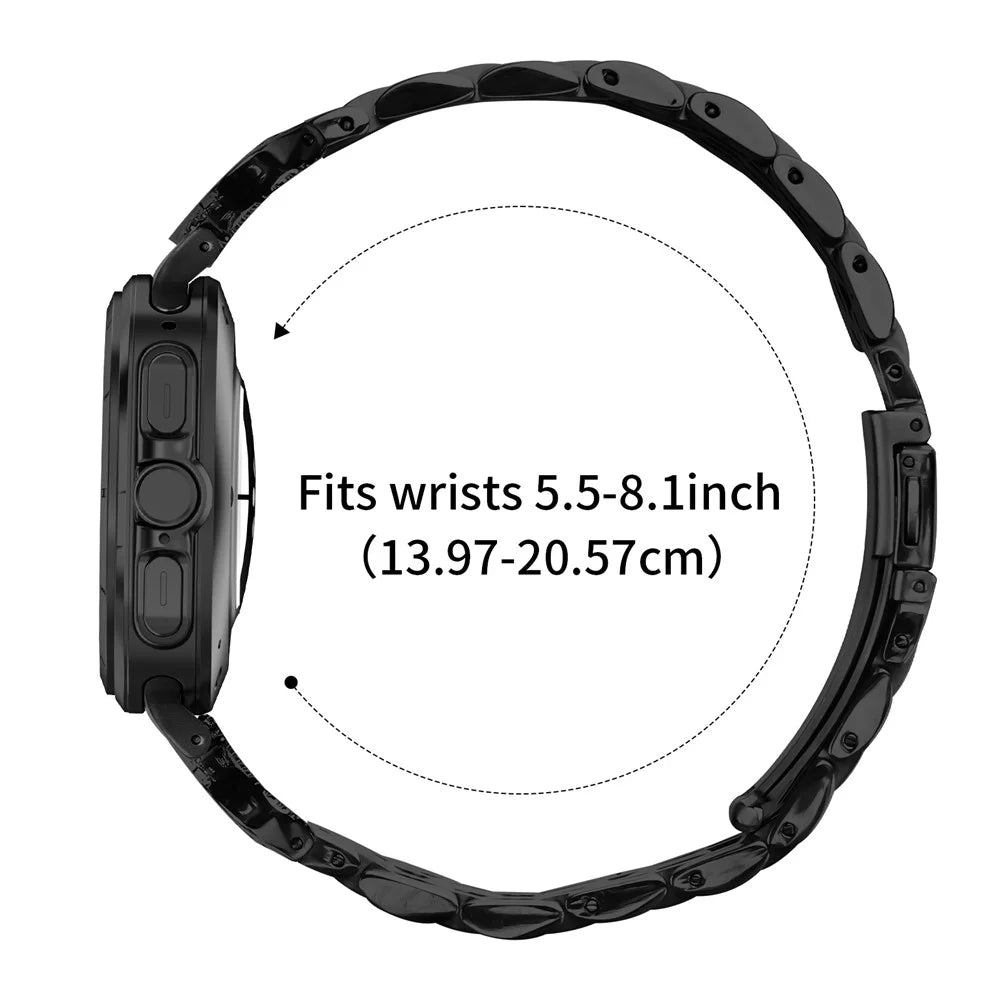 For Samsung Galaxy Watch Ultra2 47mm / Watch Ultra (2025) 47mm / Watch Ultra 47mm Strap Seven Bead Stainless Steel Watch Band with Rhinestone Ox Horn Style Connector - Black - 7