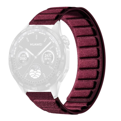 22mm Suede Leather Magnetic Strap for Huawei Watch GT 6 / 5 / 5 Pro 46mm Square Design Watch Band - Wine Red - 1