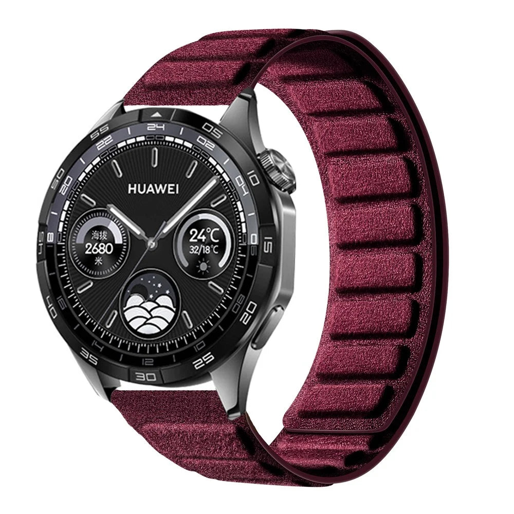 22mm Suede Leather Magnetic Strap for Huawei Watch GT 6 / 5 / 5 Pro 46mm Square Design Watch Band - Wine Red - 2
