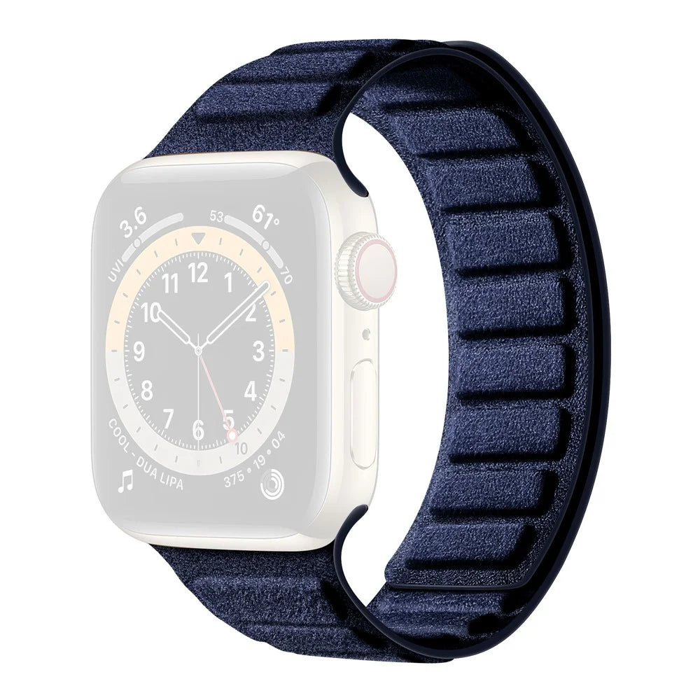 Suede Leather Magnetic Strap for Apple Watch Series 11 10 42mm  /  9 8 7 41mm  /  SE3 SE2 SE 6 5 4 40mm  /  3 2 1 38mm Square Design Watch Band - Navy Blue - 1