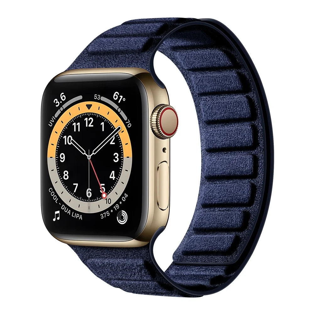 Suede Leather Magnetic Strap for Apple Watch Series 11 10 42mm  /  9 8 7 41mm  /  SE3 SE2 SE 6 5 4 40mm  /  3 2 1 38mm Square Design Watch Band - Navy Blue - 2