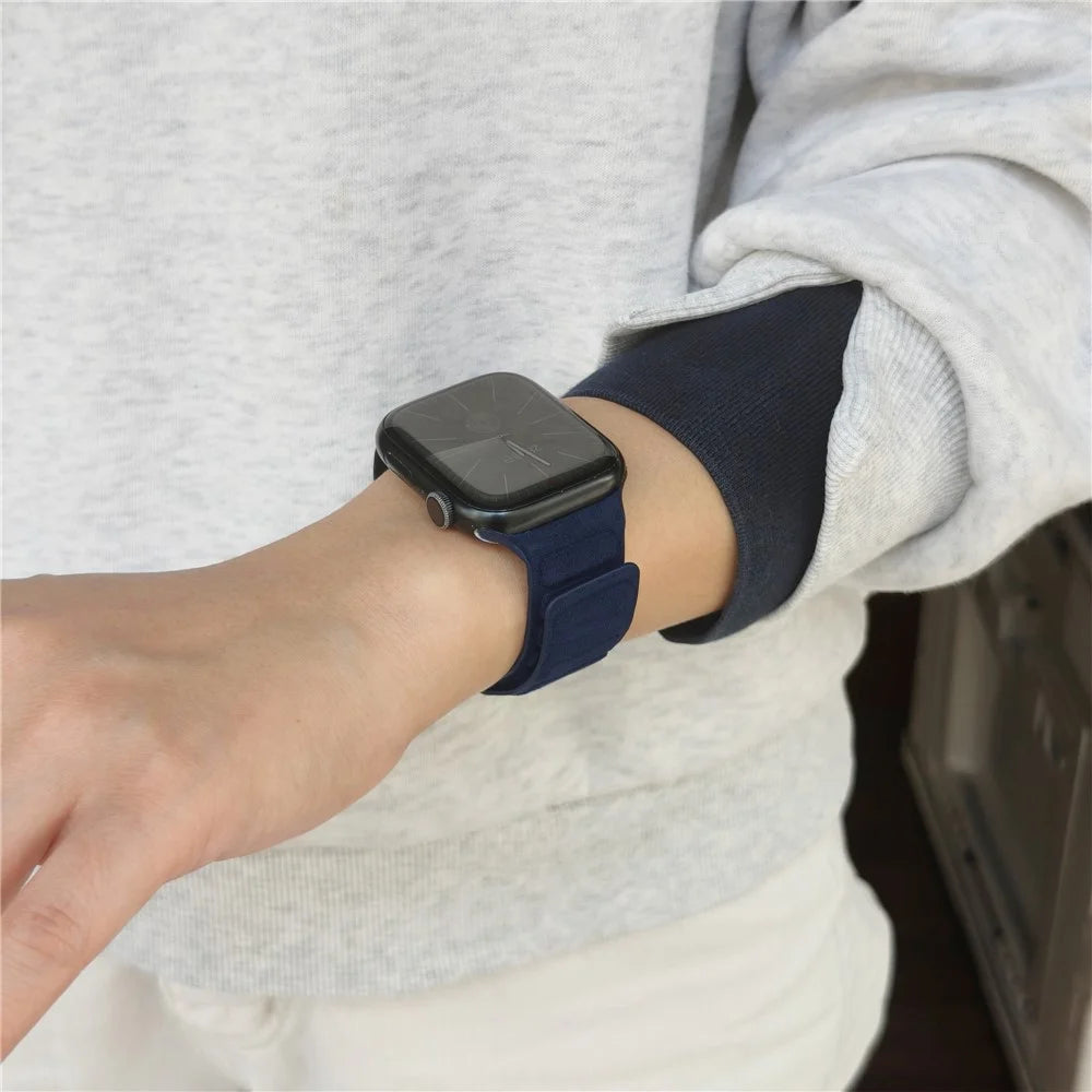 Suede Leather Magnetic Strap for Apple Watch Series 11 10 42mm  /  9 8 7 41mm  /  SE3 SE2 SE 6 5 4 40mm  /  3 2 1 38mm Square Design Watch Band - Navy Blue - 3