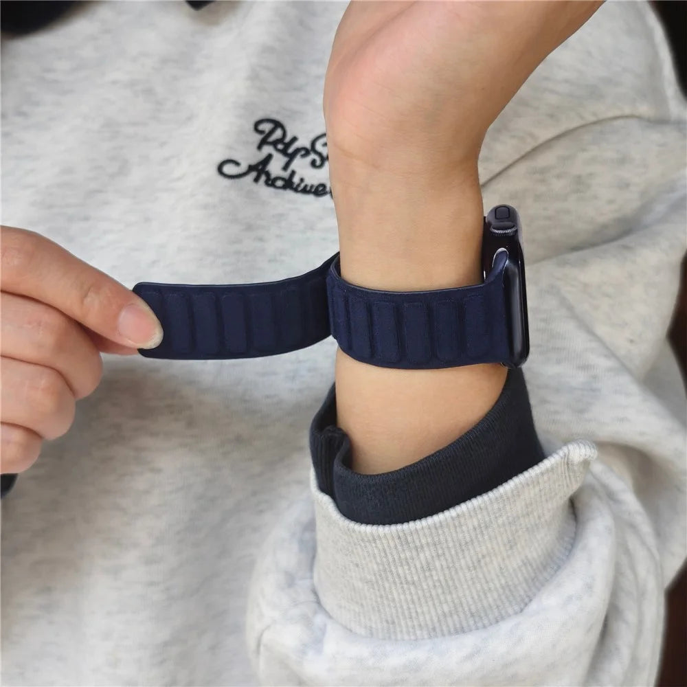 Suede Leather Magnetic Strap for Apple Watch Series 11 10 42mm  /  9 8 7 41mm  /  SE3 SE2 SE 6 5 4 40mm  /  3 2 1 38mm Square Design Watch Band - Navy Blue - 6