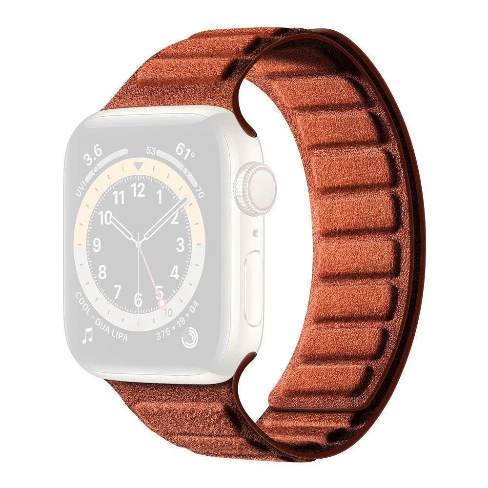 Suede Leather Magnetic Strap for Apple Watch Ultra 3 2 1 49mm  /  Series 11 10 46mm  /  9 8 7 45mm  /  SE3 SE2 SE 6 5 4 44mm  /  3 2 1 42mm Square Design Watch Band - Brown - 1