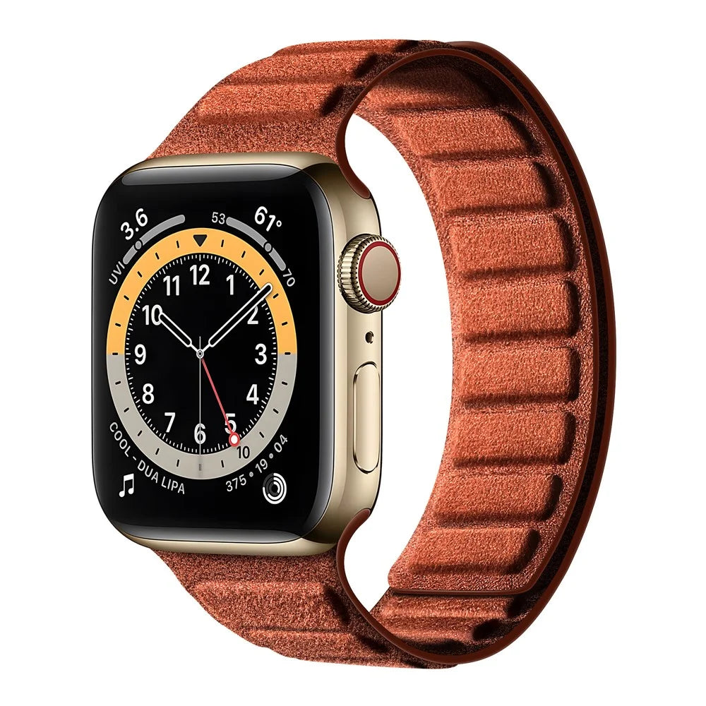 Suede Leather Magnetic Strap for Apple Watch Ultra 3 2 1 49mm  /  Series 11 10 46mm  /  9 8 7 45mm  /  SE3 SE2 SE 6 5 4 44mm  /  3 2 1 42mm Square Design Watch Band - Brown - 2