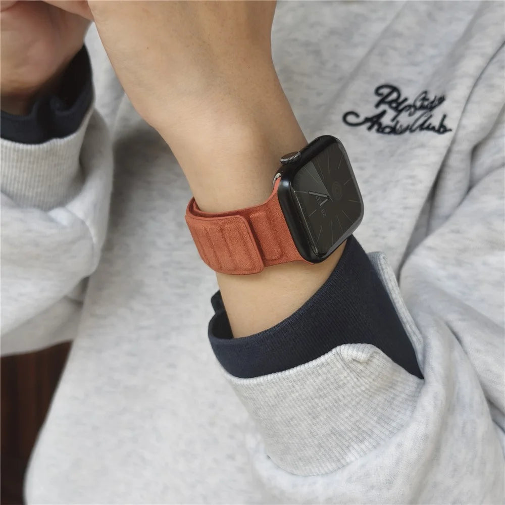 Suede Leather Magnetic Strap for Apple Watch Ultra 3 2 1 49mm  /  Series 11 10 46mm  /  9 8 7 45mm  /  SE3 SE2 SE 6 5 4 44mm  /  3 2 1 42mm Square Design Watch Band - Brown - 3