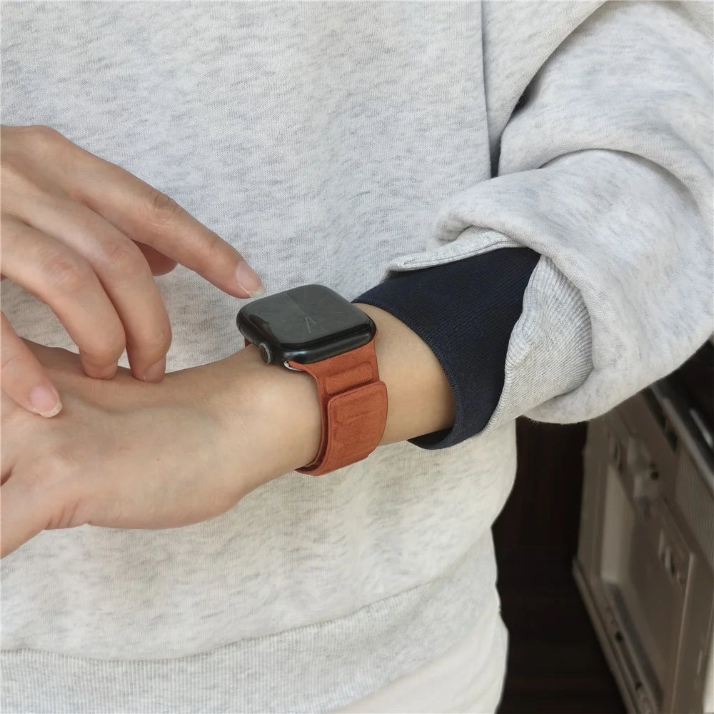 Suede Leather Magnetic Strap for Apple Watch Ultra 3 2 1 49mm  /  Series 11 10 46mm  /  9 8 7 45mm  /  SE3 SE2 SE 6 5 4 44mm  /  3 2 1 42mm Square Design Watch Band - Brown - 5