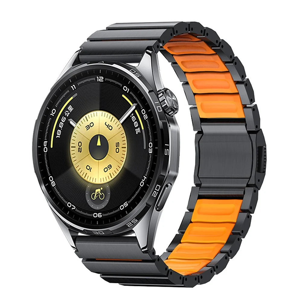 22mm Titanium Alloy + Silicone Strap for Huawei Watch GT 6 / 5 / 5 Pro 46mm Watch Band Magnetic Buckle - Black / Orange - 2