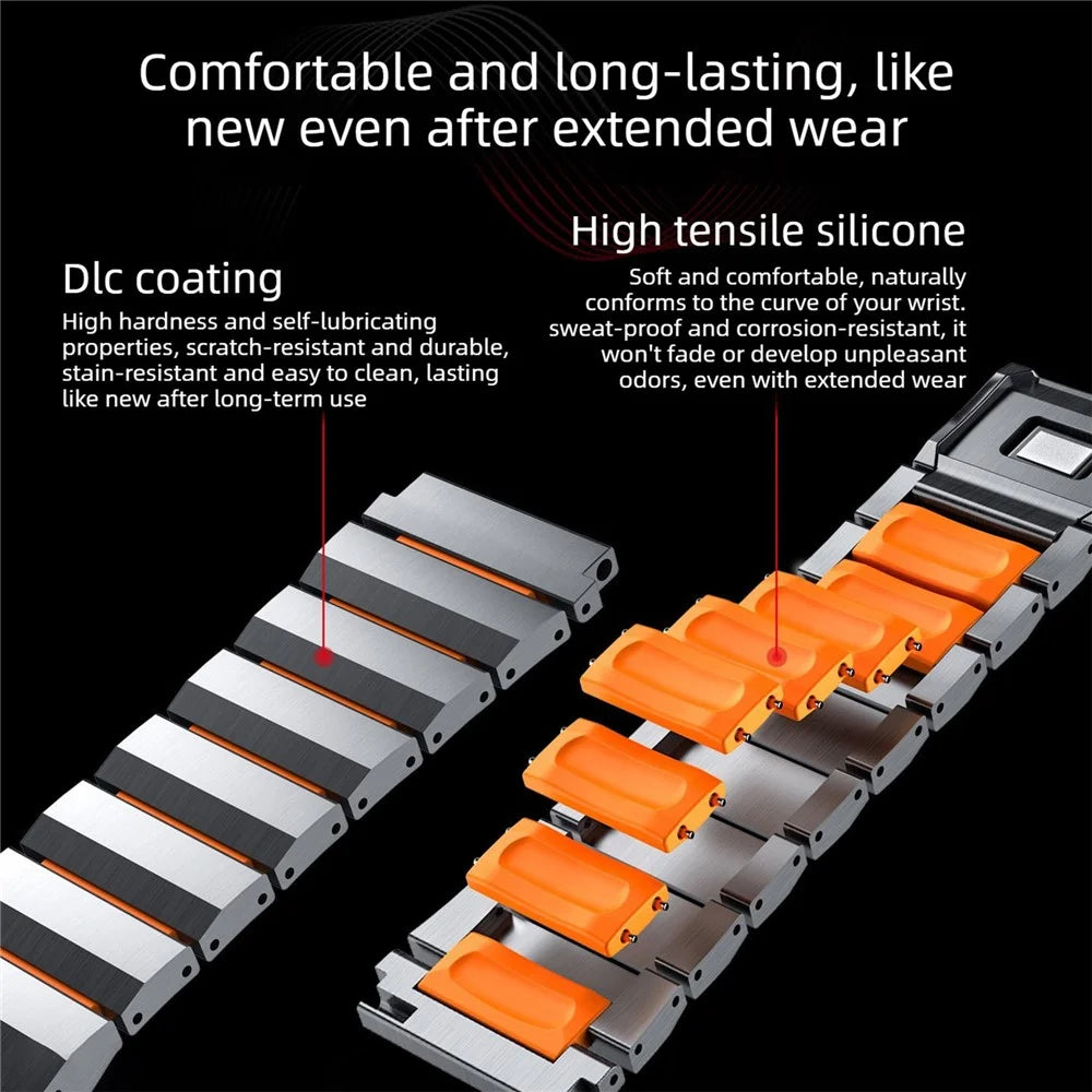 22mm Titanium Alloy + Silicone Strap for Huawei Watch GT 6 / 5 / 5 Pro 46mm Watch Band Magnetic Buckle - Black / Orange - 4