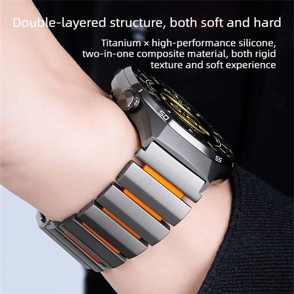 22mm Titanium Alloy + Silicone Strap for Huawei Watch GT 6 / 5 / 5 Pro 46mm Watch Band Magnetic Buckle - Black / Orange - 5