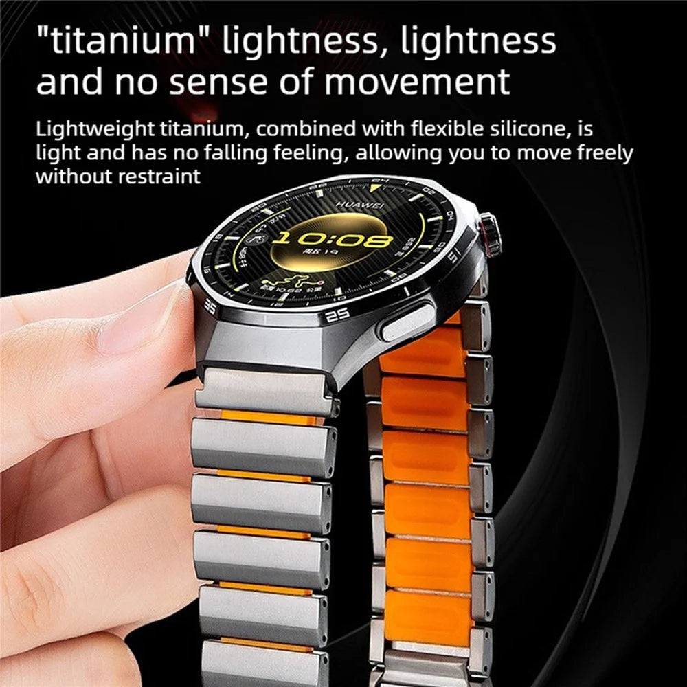 22mm Titanium Alloy + Silicone Strap for Huawei Watch GT 6 / 5 / 5 Pro 46mm Watch Band Magnetic Buckle - Black / Orange - 7