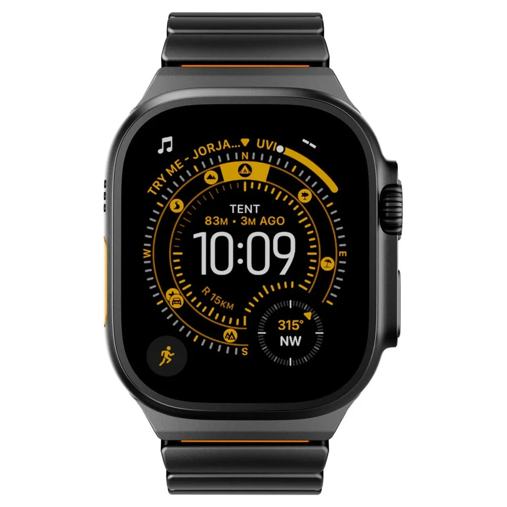 Stainless Steel + Silicone Strap for Apple Watch Ultra 3 2 1 49mm  /  Series 11 10 46mm  /  9 8 7 45mm  /  SE3 SE2 SE 6 5 4 44mm  /  3 2 1 42mm Watch Band Magnetic Buckle - Black / Orange - 3