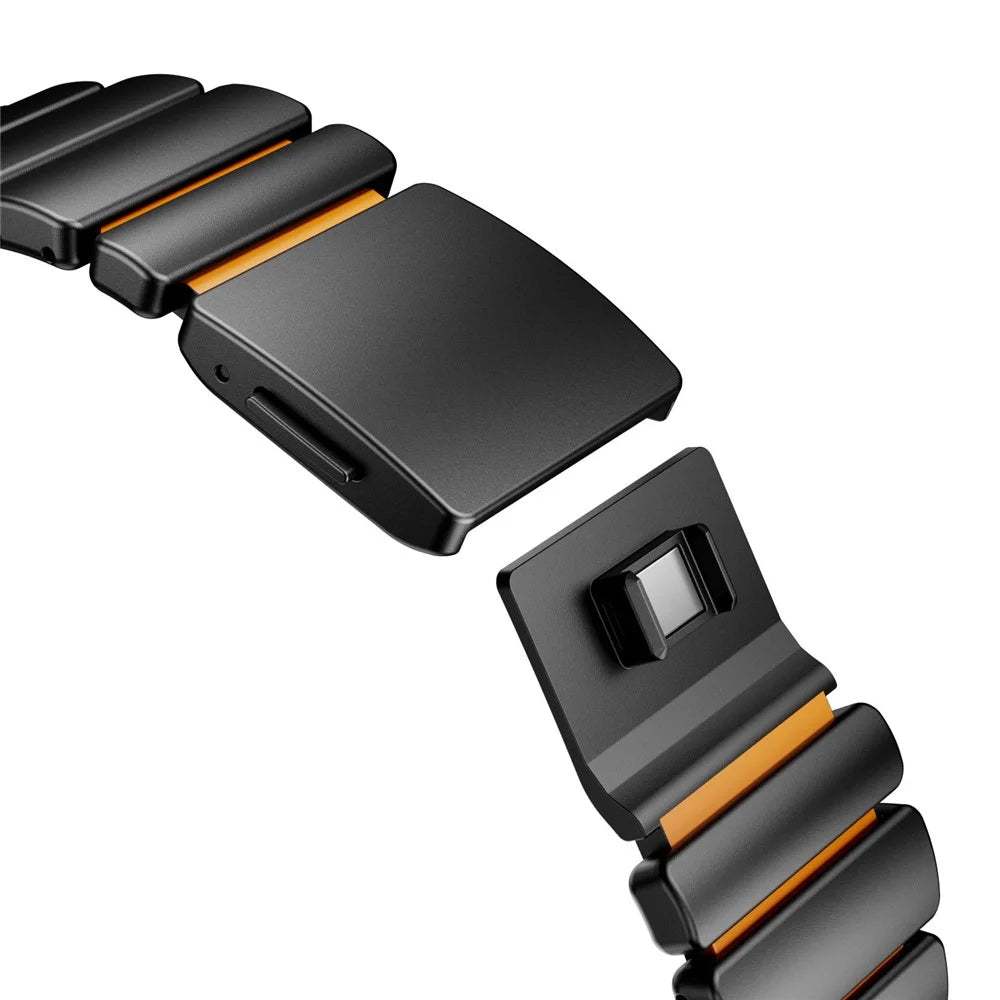 Stainless Steel + Silicone Strap for Apple Watch Ultra 3 2 1 49mm  /  Series 11 10 46mm  /  9 8 7 45mm  /  SE3 SE2 SE 6 5 4 44mm  /  3 2 1 42mm Watch Band Magnetic Buckle - Black / Orange - 6