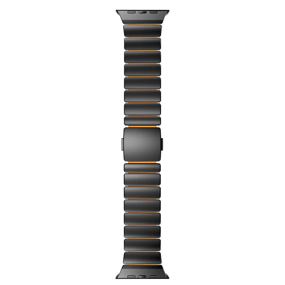 Stainless Steel + Silicone Strap for Apple Watch Ultra 3 2 1 49mm  /  Series 11 10 46mm  /  9 8 7 45mm  /  SE3 SE2 SE 6 5 4 44mm  /  3 2 1 42mm Watch Band Magnetic Buckle - Black / Orange - 7