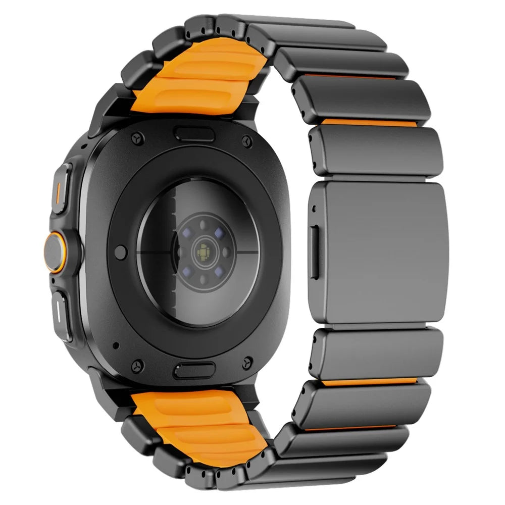 Stainless Steel + Silicone Strap for Samsung Galaxy Watch Ultra2 47mm / Watch Ultra (2025) 47mm / Watch Ultra 47mm Watch Band Magnetic Buckle - Black / Orange - 1