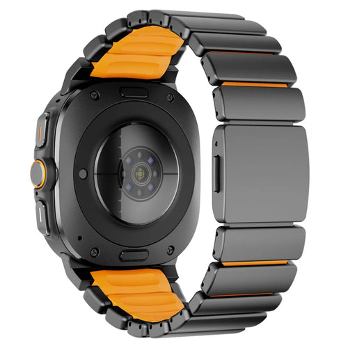 Stainless Steel + Silicone Strap for Samsung Galaxy Watch Ultra2 47mm / Watch Ultra (2025) 47mm / Watch Ultra 47mm Watch Band Magnetic Buckle - Black / Orange - 1