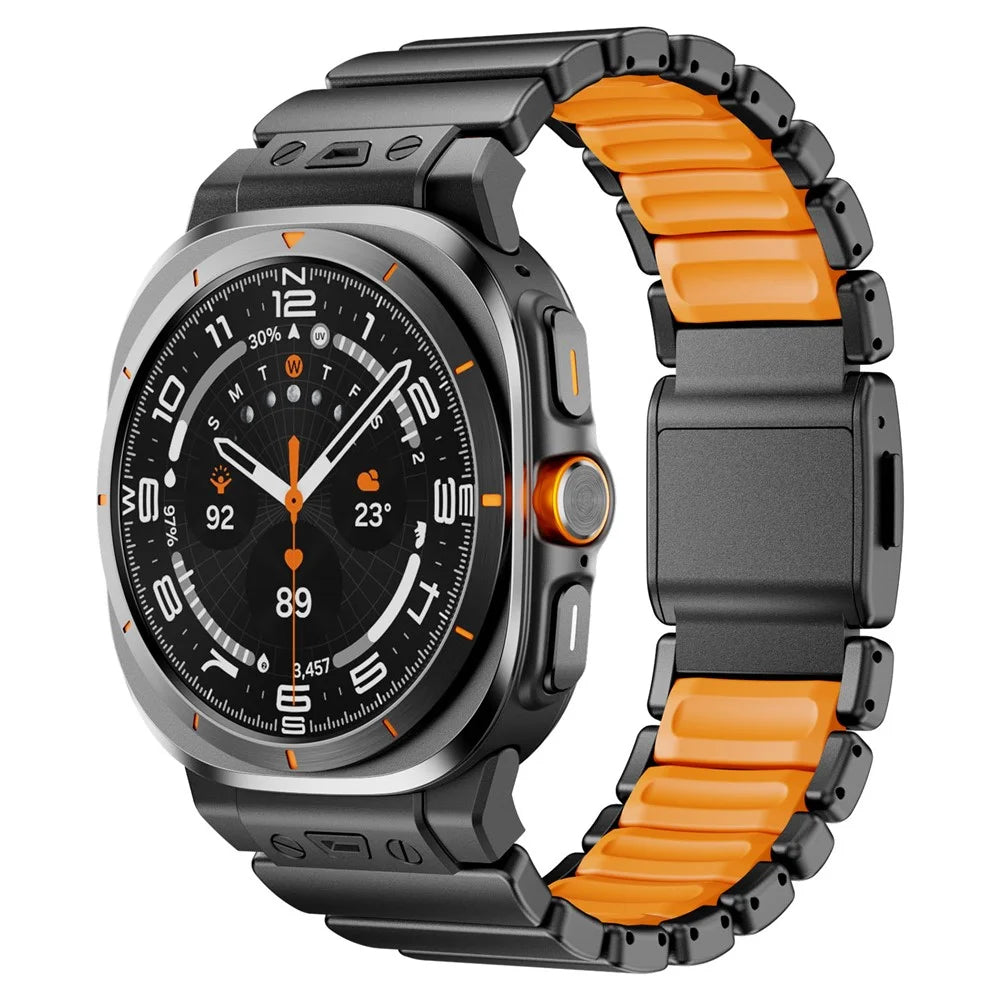 Stainless Steel + Silicone Strap for Samsung Galaxy Watch Ultra2 47mm / Watch Ultra (2025) 47mm / Watch Ultra 47mm Watch Band Magnetic Buckle - Black / Orange - 2
