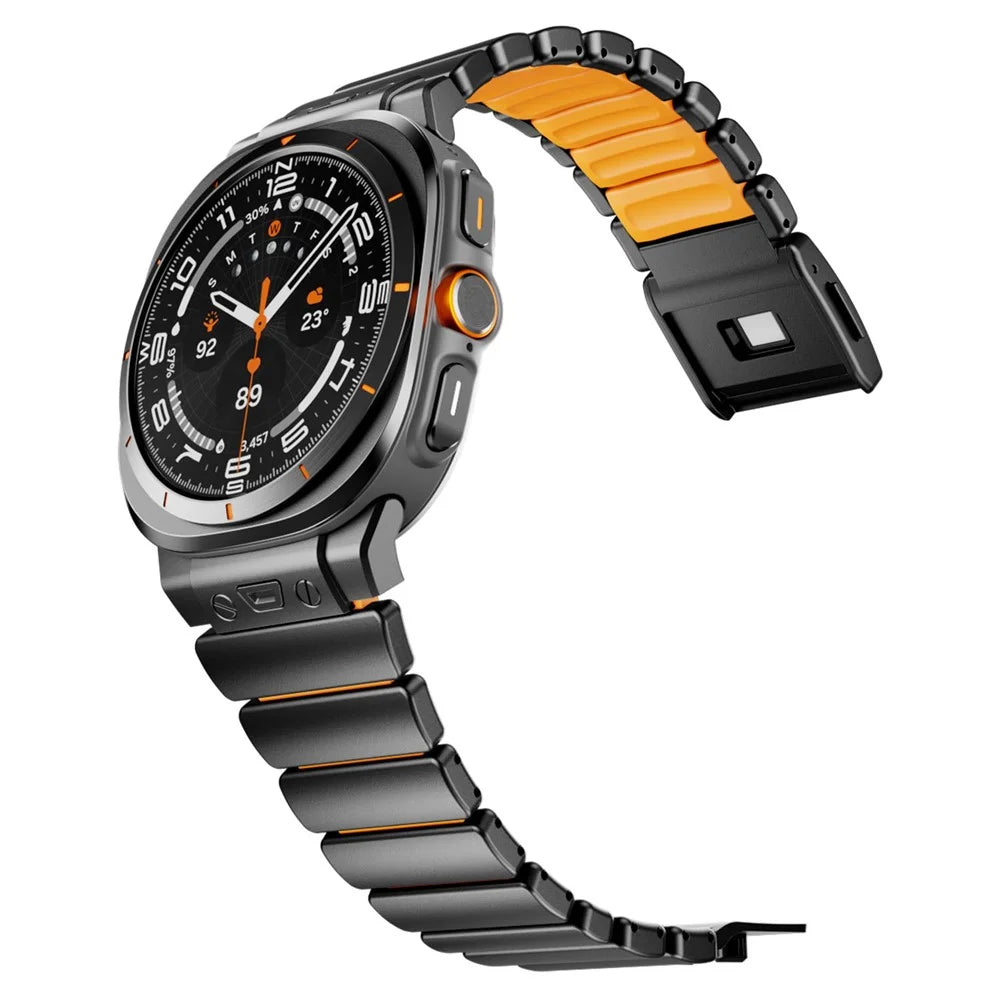 Stainless Steel + Silicone Strap for Samsung Galaxy Watch Ultra2 47mm / Watch Ultra (2025) 47mm / Watch Ultra 47mm Watch Band Magnetic Buckle - Black / Orange - 4