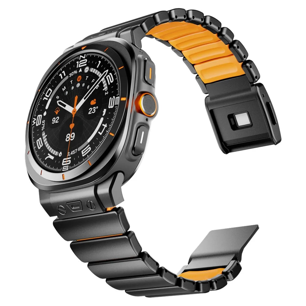 Stainless Steel + Silicone Strap for Samsung Galaxy Watch Ultra2 47mm / Watch Ultra (2025) 47mm / Watch Ultra 47mm Watch Band Magnetic Buckle - Black / Orange - 5