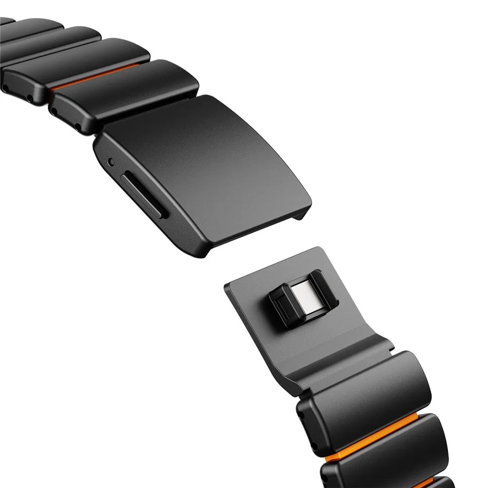 Stainless Steel + Silicone Strap for Samsung Galaxy Watch Ultra2 47mm / Watch Ultra (2025) 47mm / Watch Ultra 47mm Watch Band Magnetic Buckle - Black / Orange - 6