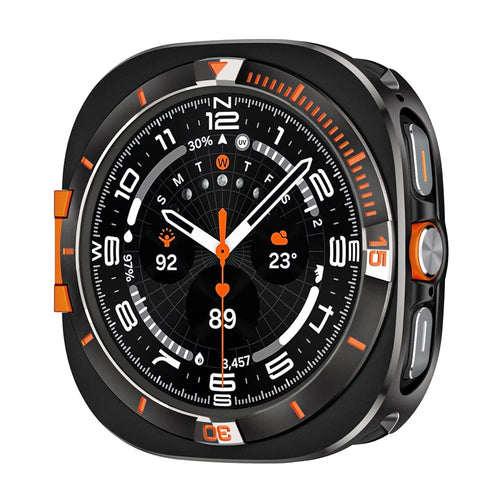 For Samsung Galaxy Watch Ultra (2025) 47mm / Ultra 47mm Metal Case Zinc Alloy + PC Protective Watch Frame - Black / Orange - 1