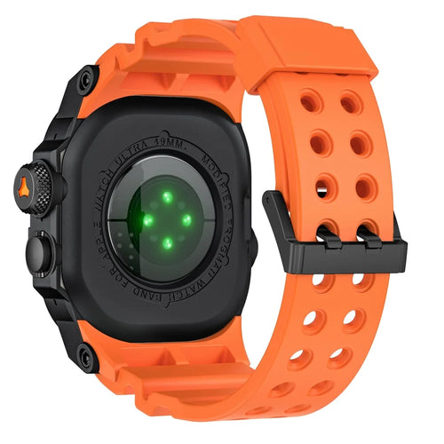 TPU Watch Band for Apple Watch Ultra 3 49mm / Ultra 2 49mm / Ultra 49mm Wrist Strap with Integrated Metal Watch Case - Black / Black / Orange - 1