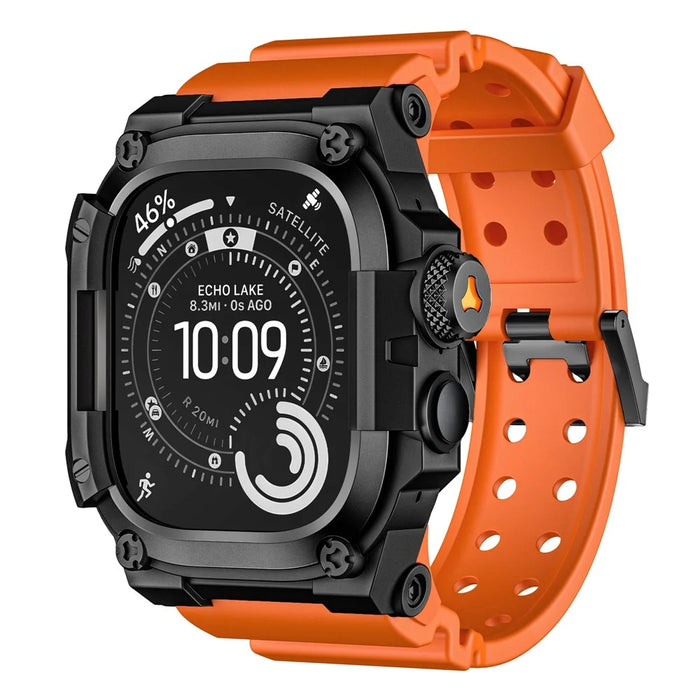 TPU Watch Band for Apple Watch Ultra 3 49mm / Ultra 2 49mm / Ultra 49mm Wrist Strap with Integrated Metal Watch Case - Black / Black / Orange - 2