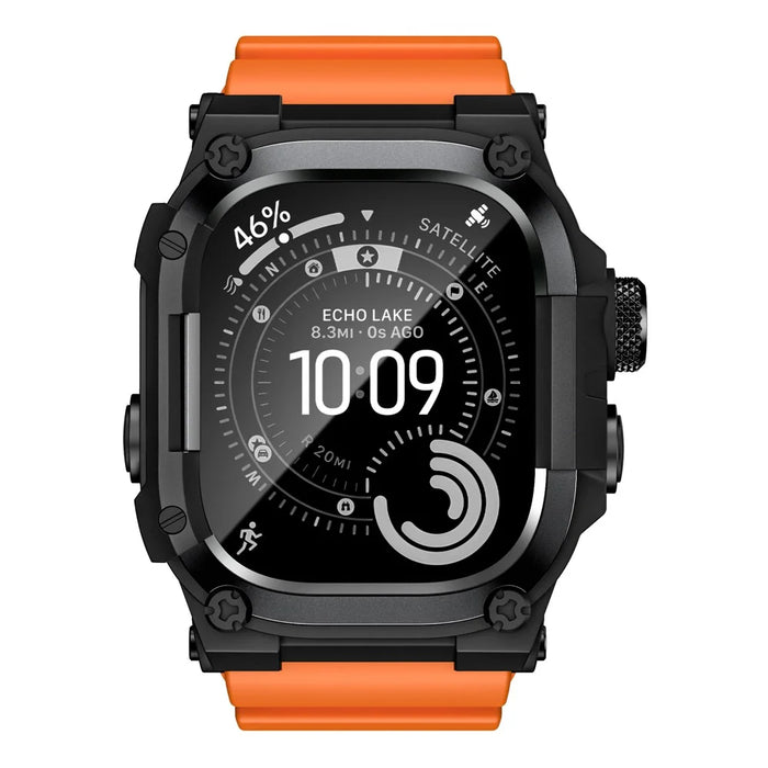 TPU Watch Band for Apple Watch Ultra 3 49mm / Ultra 2 49mm / Ultra 49mm Wrist Strap with Integrated Metal Watch Case - Black / Black / Orange - 3
