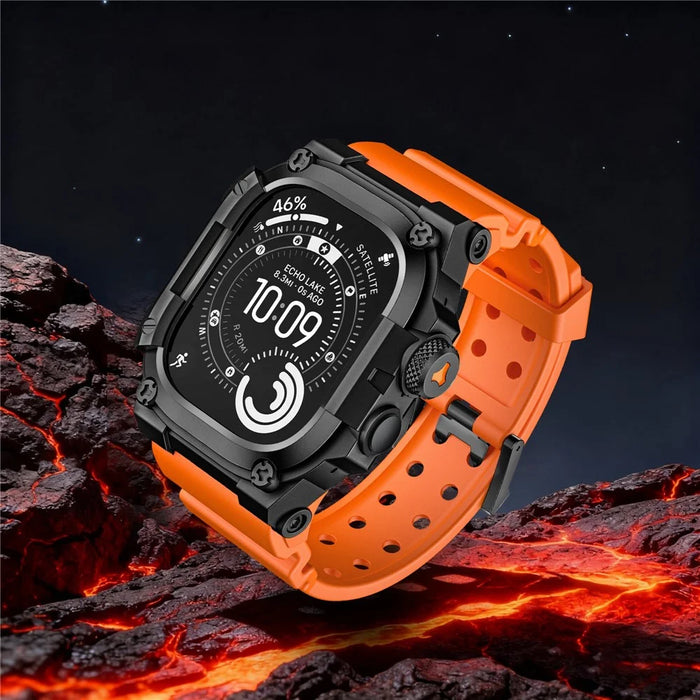 TPU Watch Band for Apple Watch Ultra 3 49mm / Ultra 2 49mm / Ultra 49mm Wrist Strap with Integrated Metal Watch Case - Black / Black / Orange - 4