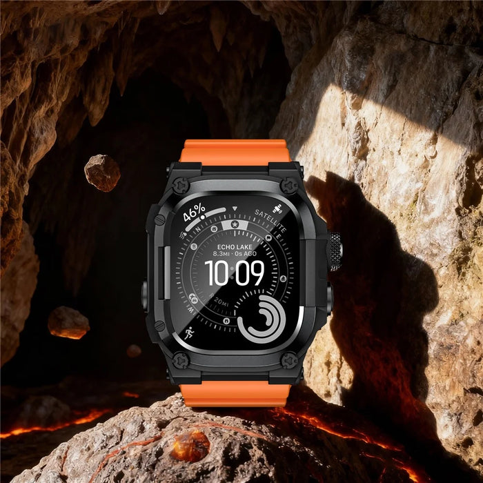 TPU Watch Band for Apple Watch Ultra 3 49mm / Ultra 2 49mm / Ultra 49mm Wrist Strap with Integrated Metal Watch Case - Black / Black / Orange - 5