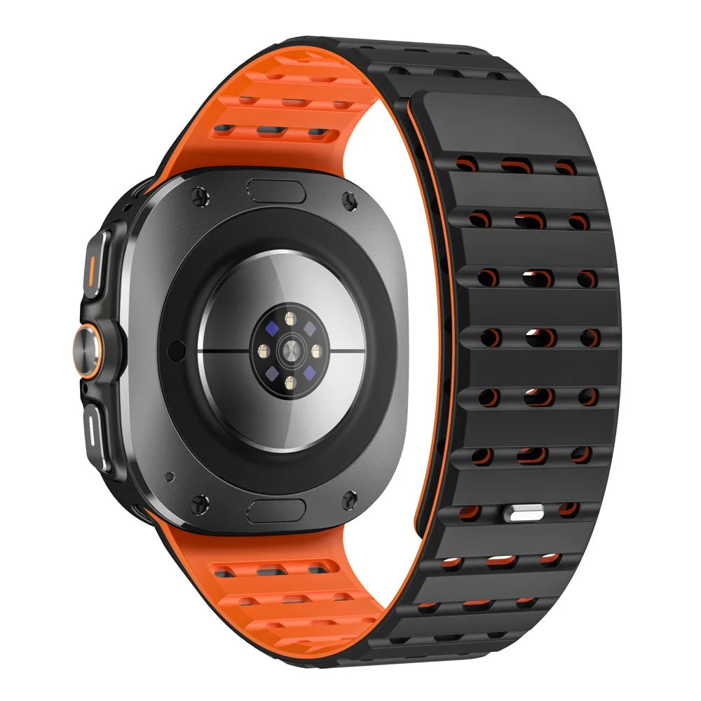Watch Strap for Samsung Galaxy Watch Ultra2 47mm / Watch Ultra (2025) 47mm / Watch Ultra 47mm / Watch6 Classic 47mm Breathable Silicone Watchband - Black+Orange - 1