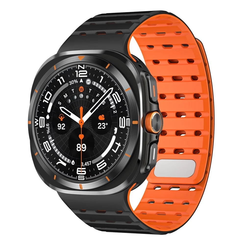 Watch Strap for Samsung Galaxy Watch Ultra2 47mm / Watch Ultra (2025) 47mm / Watch Ultra 47mm / Watch6 Classic 47mm Breathable Silicone Watchband - Black+Orange - 2
